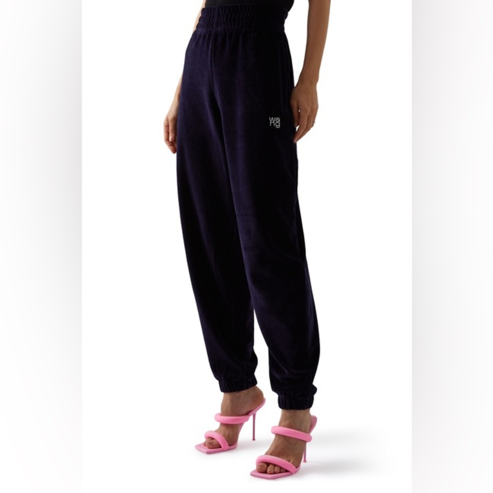 Alexander Wang Crystal Embellished Logo Velour Joggers Sweatpants After Dark S